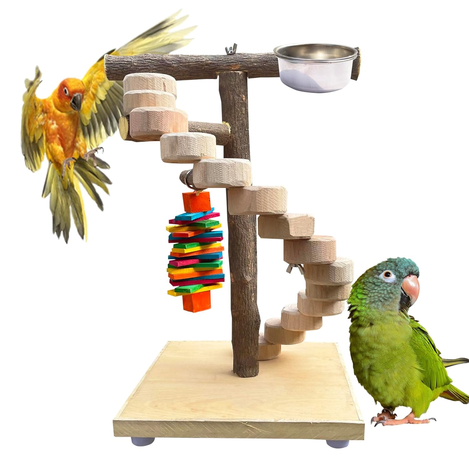 1.5 Ft. (45 cm) Mini Ladder Stand with Steel Feeding Bowl for Birds 1.5 Ft. (45 cm) Mini Ladder Stand with Steel Feeding Bowl for Birds Playing and Sitting for Cockatiels, Conure, Senegal, Amazon and Other Birds - Image 1